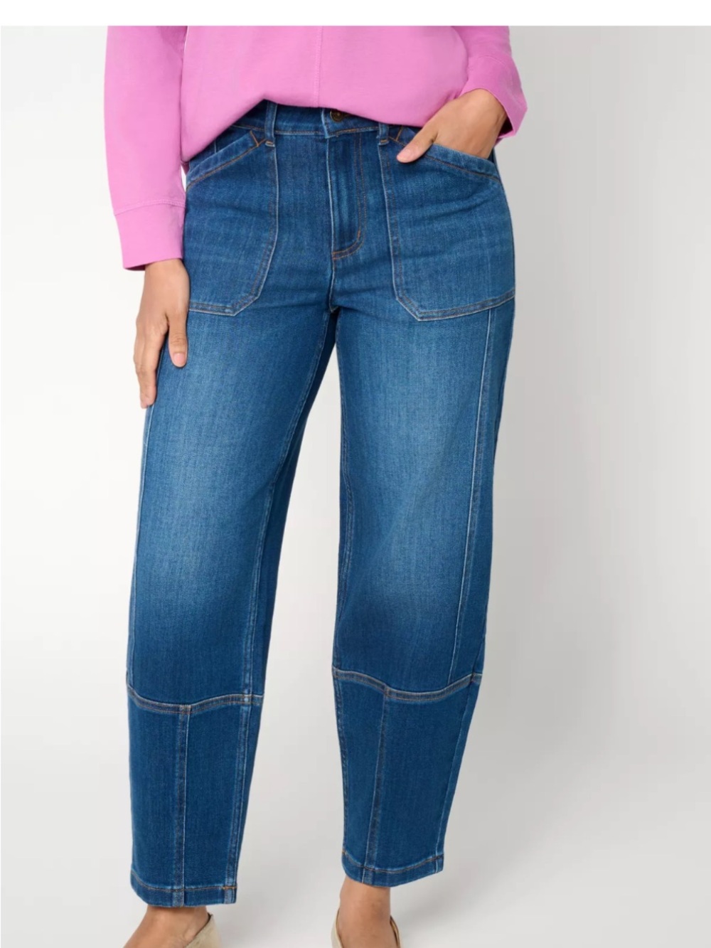 NWT LOGO by Lori Goldstein Blue Barrel Patch-Pocket Jeans